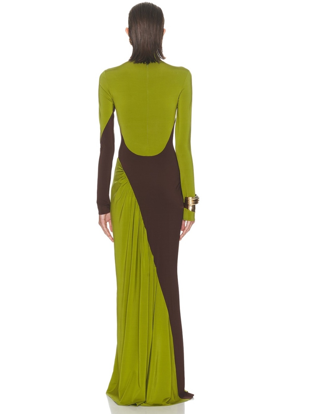 Revolve Two-Tone Olive & Brown Jersey Gown - Picture 4 of 4